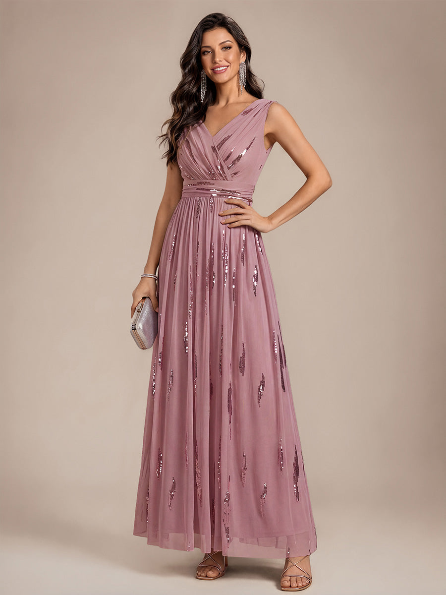 Tulle Sequin Sleeveless A-Line Evening Dress #color_Purple Orchid