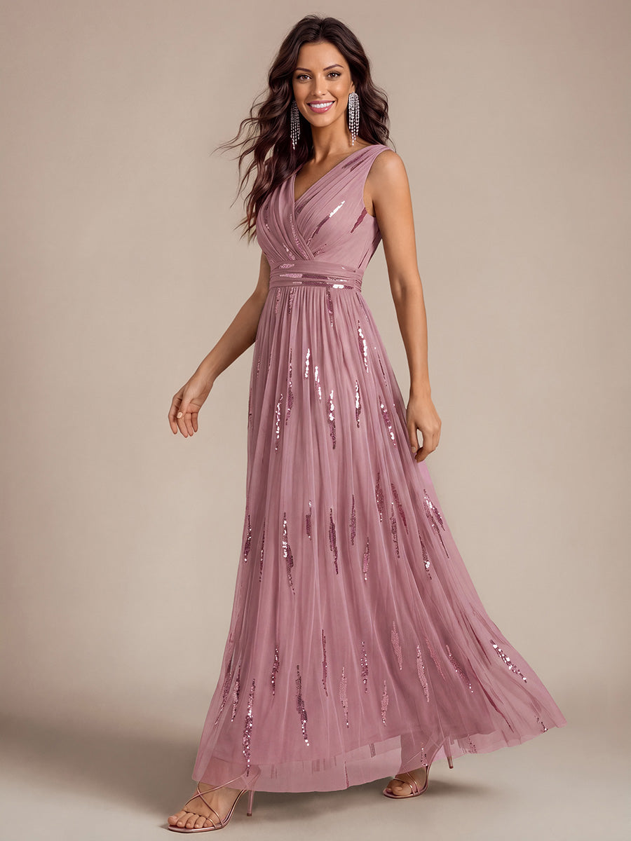 Tulle Sequin Sleeveless A-Line Evening Dress #color_Purple Orchid