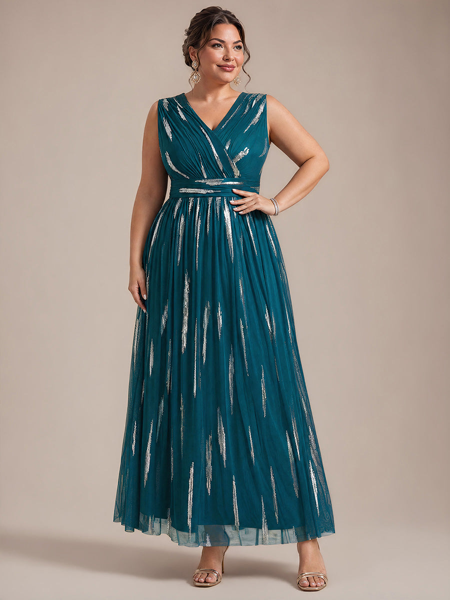 Tulle Sequin Sleeveless A-Line Evening Dress #color_Teal Blue