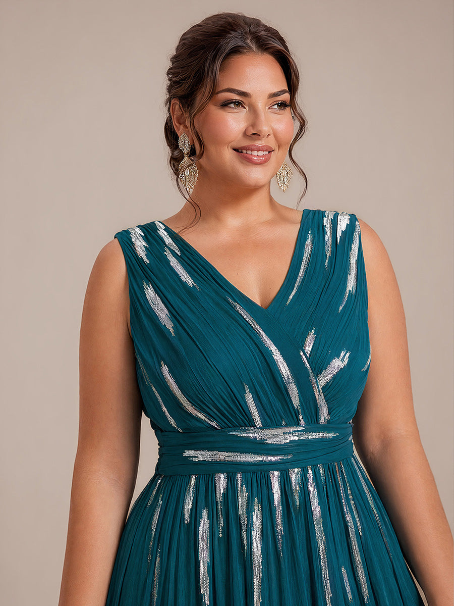Tulle Sequin Sleeveless A-Line Evening Dress #color_Teal Blue