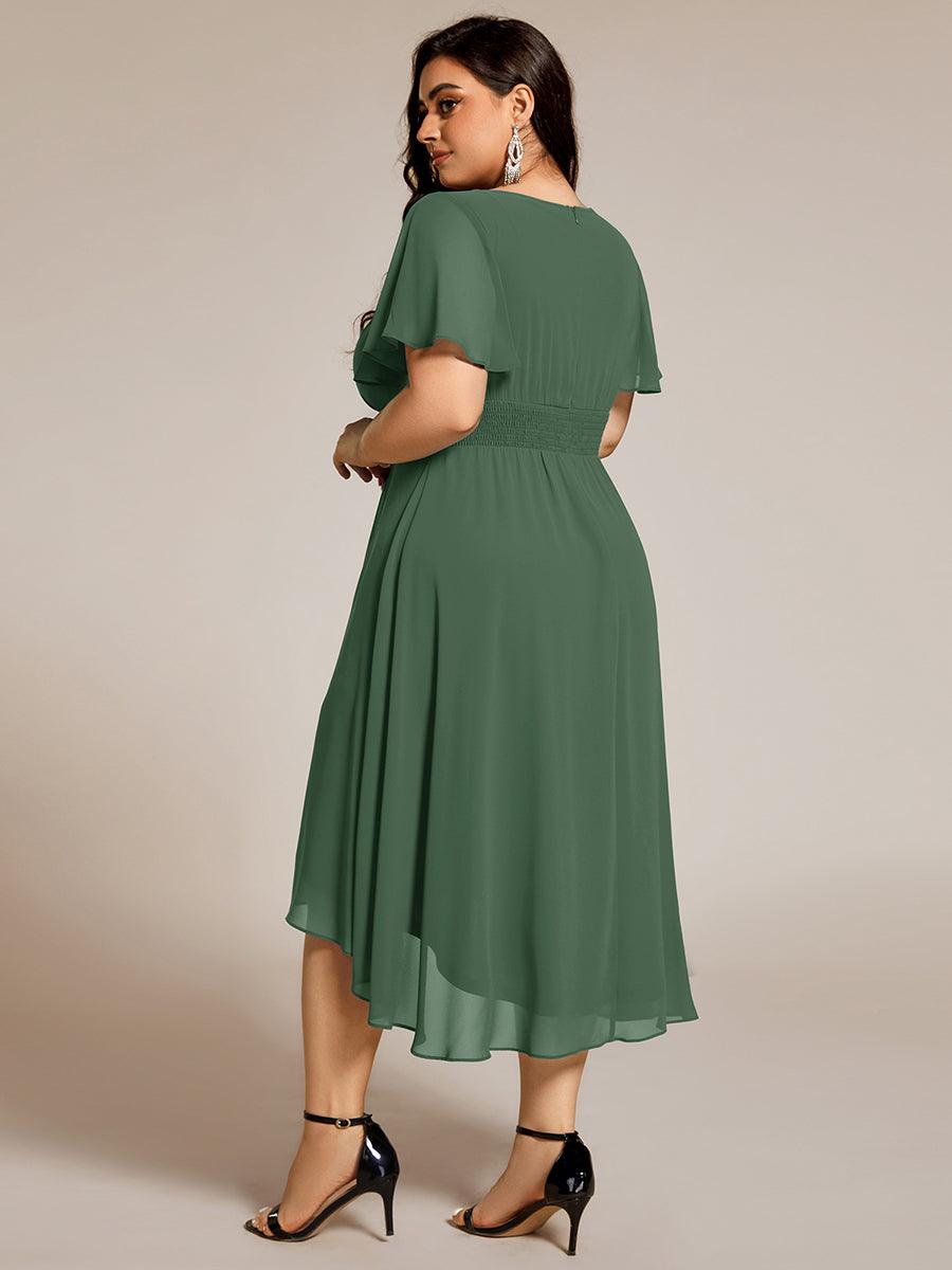 Flowy Chiffon Round Neckline A-Line Knee Length Wedding Guest Dress #color_Eucalyptus