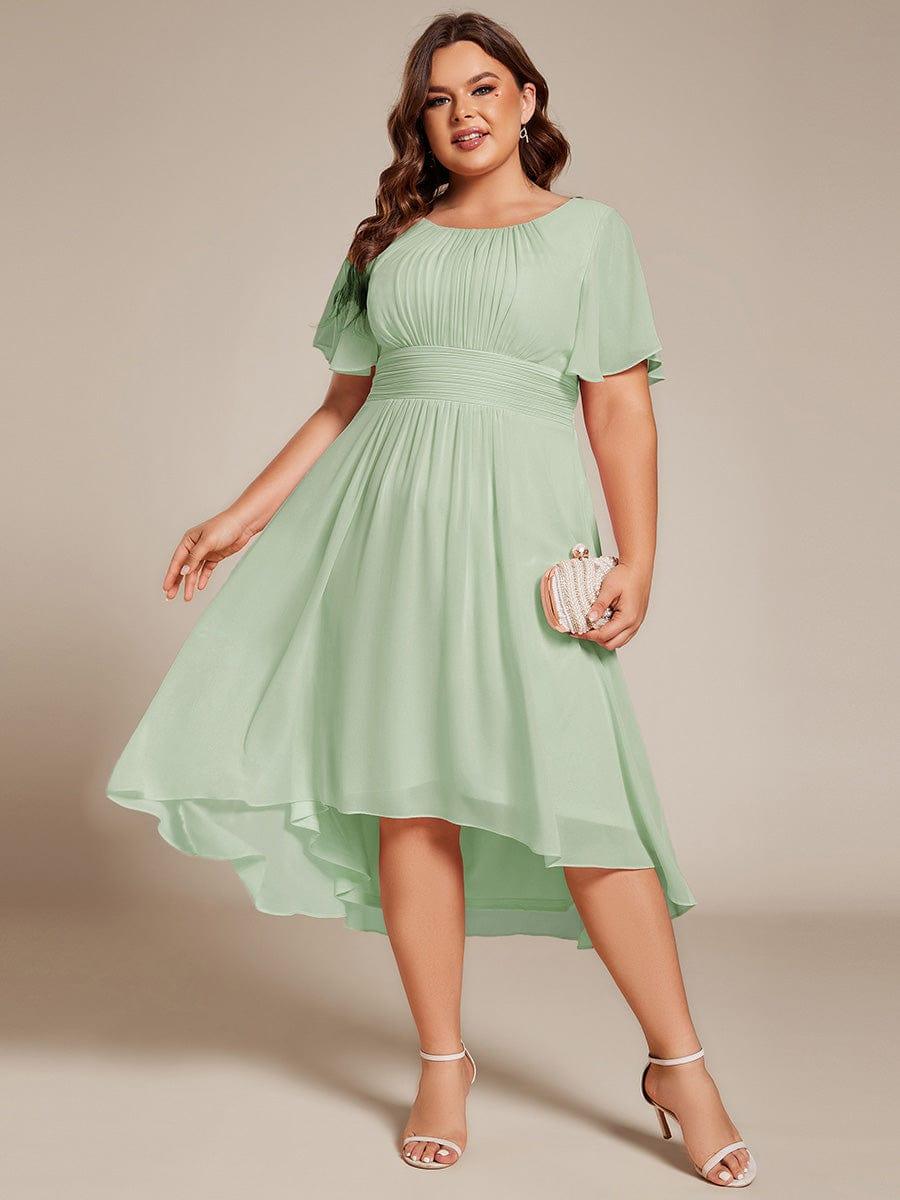 Flowy Chiffon Round Neckline A-Line Knee Length Wedding Guest Dress #color_Mint Green