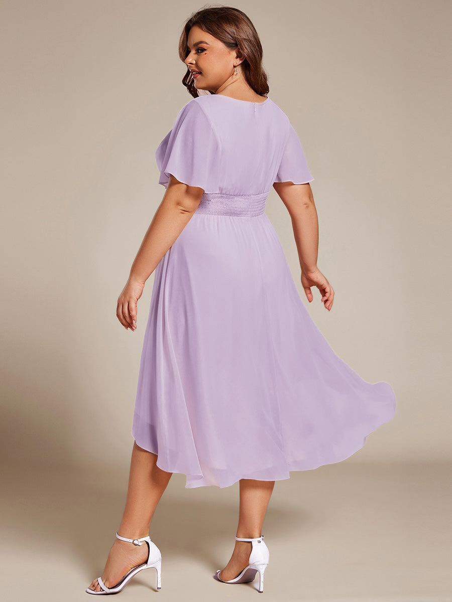 Flowy Chiffon Round Neckline A-Line Knee Length Wedding Guest Dress #color_Frosted Lilac