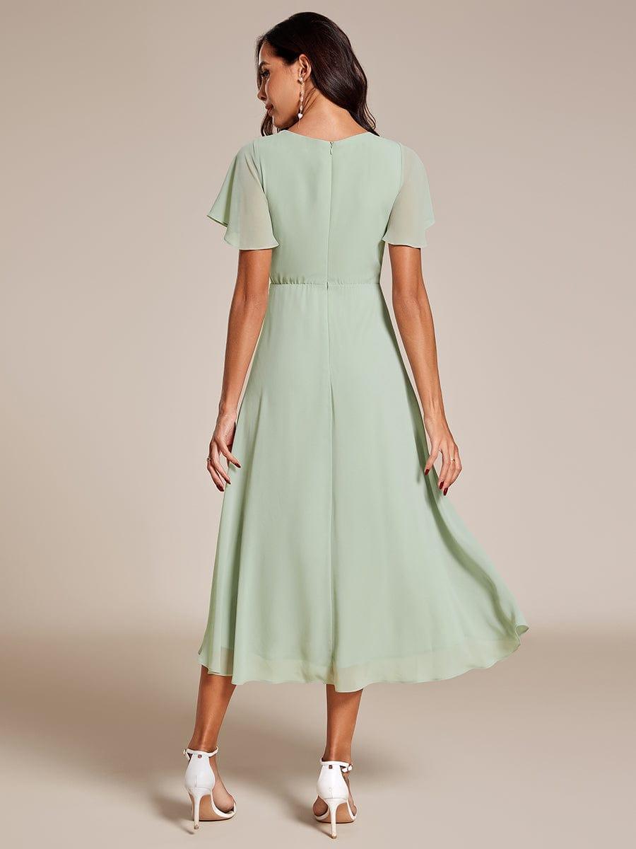 Ruffles Sleeve Pleated V-Neck A-Line Midi Chiffon Wedding Guest Dress #color_Mint Green