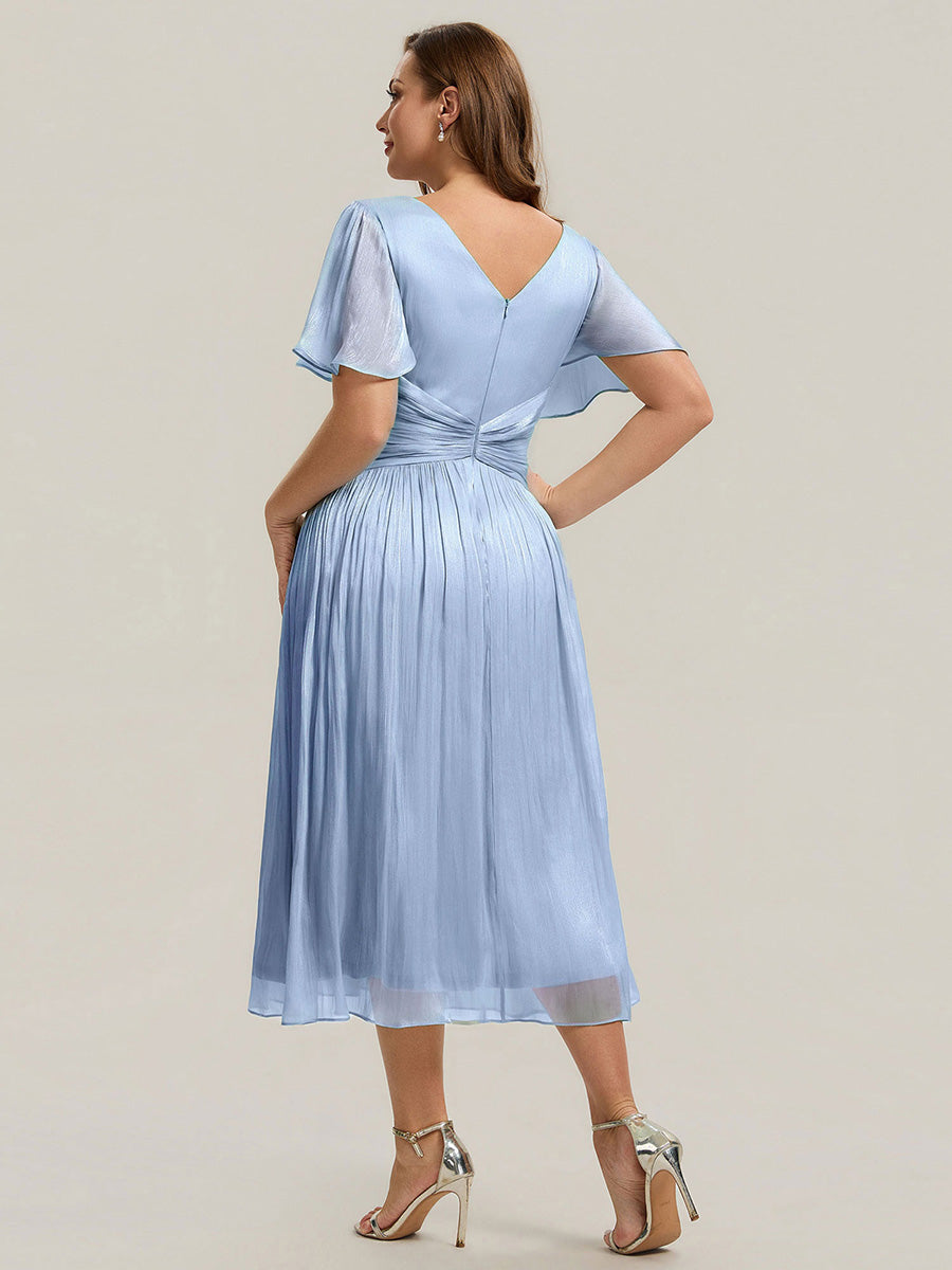 Plus Size Gathered Sea-island Wedding Guest Dress #color_Light Dusty Blue
