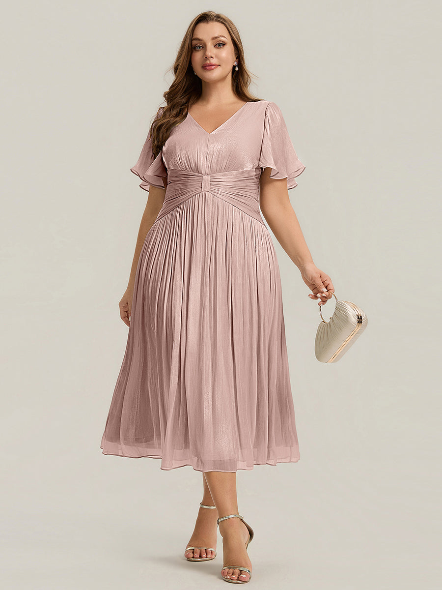 Plus Size Gathered Sea-island Wedding Guest Dress #color_Dusty Rose