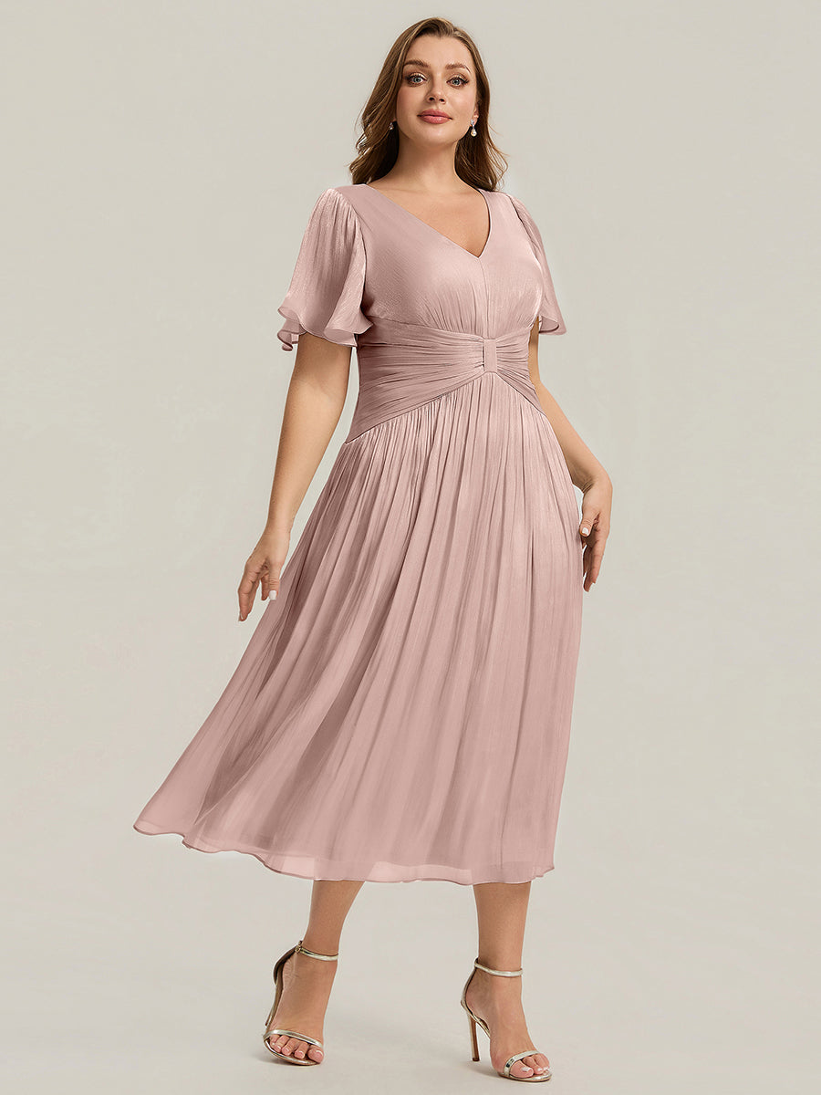 Plus Size Gathered Sea-island Wedding Guest Dress #color_Dusty Rose