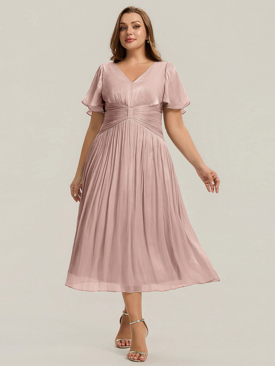 Plus Size Gathered Sea-island Wedding Guest Dress #color_Dusty Rose