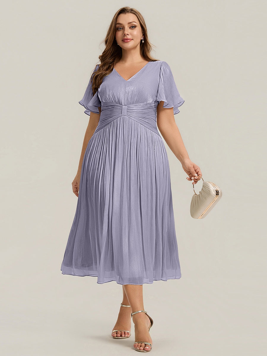 Plus Size Gathered Sea-island Wedding Guest Dress #color_Frosted Lilac