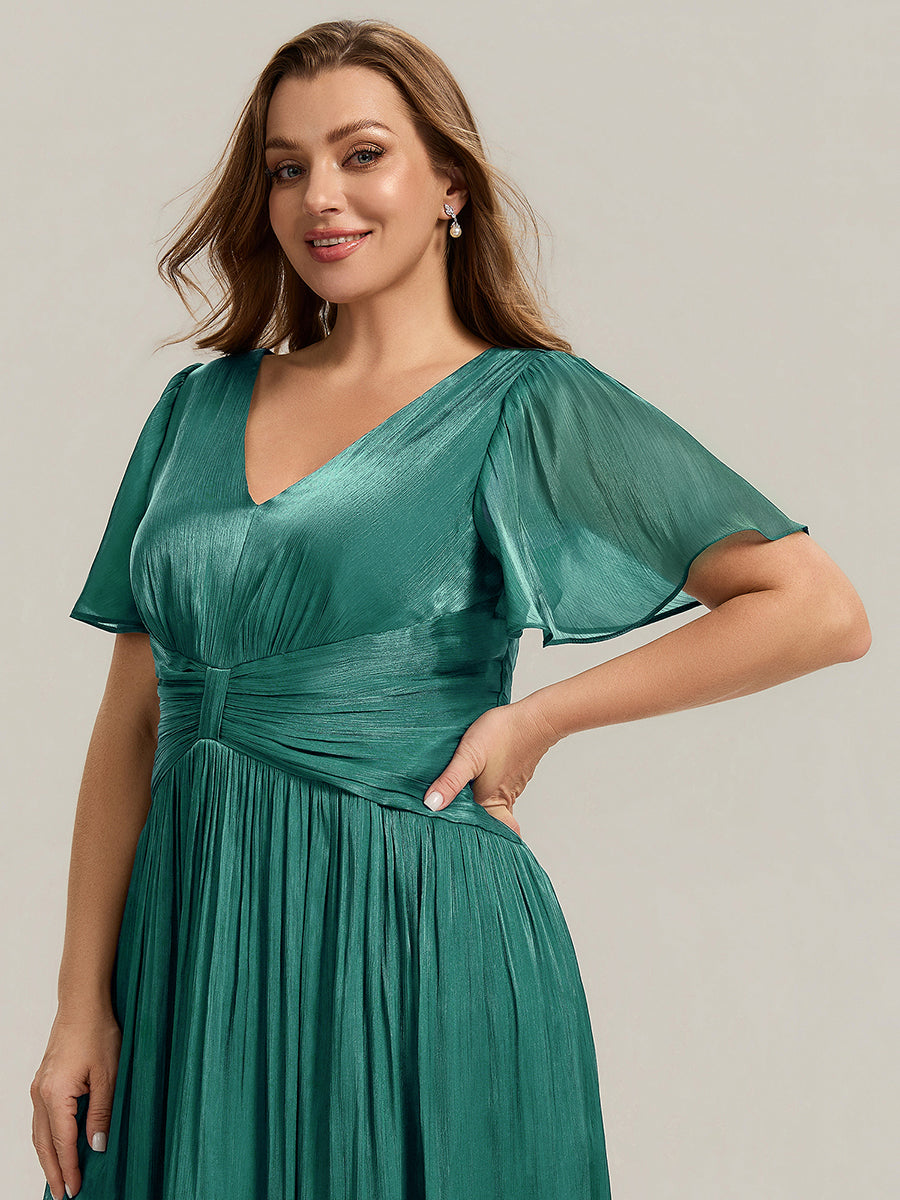 Plus Size Gathered Sea-island Wedding Guest Dress #color_Teal Blue