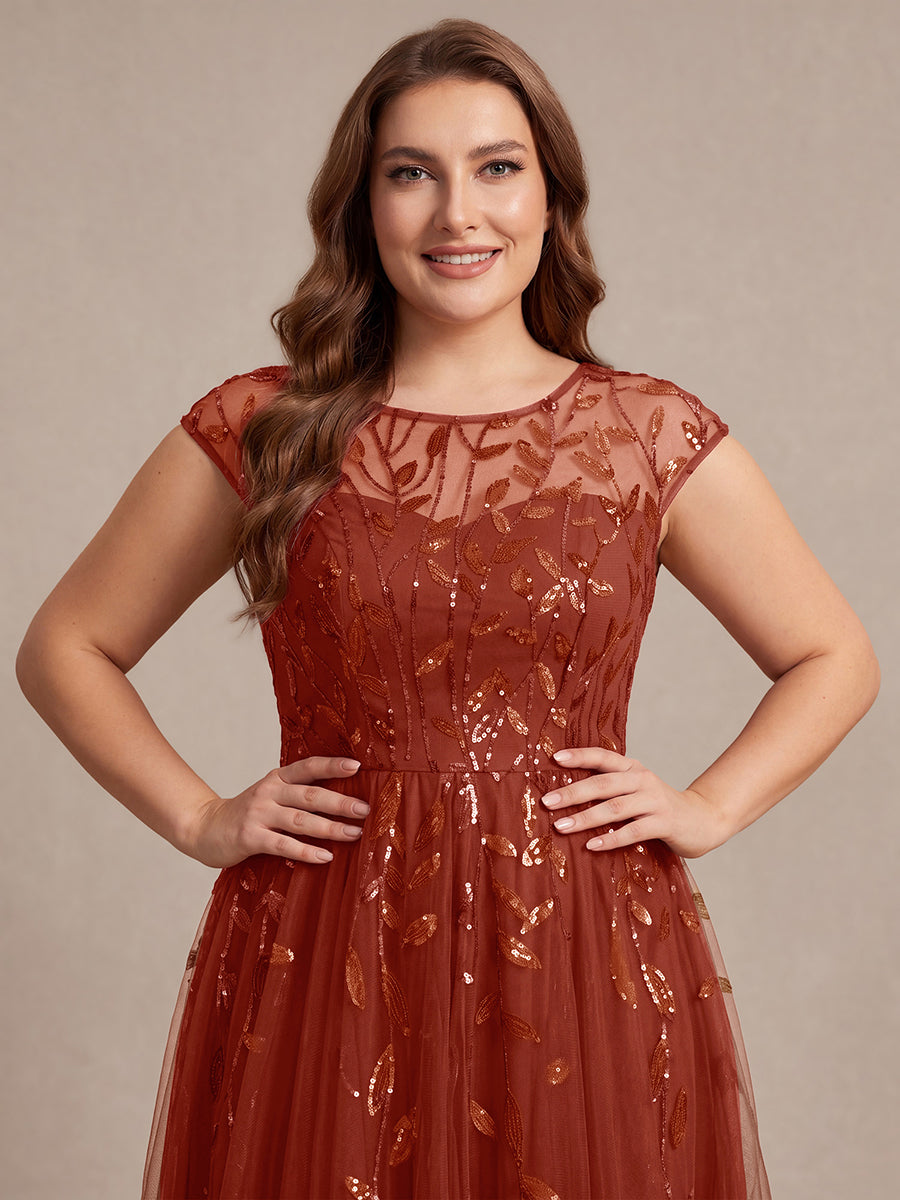 Plus Size See-through Sequin Wedding Guest Dress #color_Burnt Orange