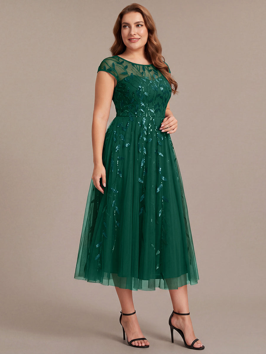 Plus Size See-through Sequin Wedding Guest Dress #color_Dark Green