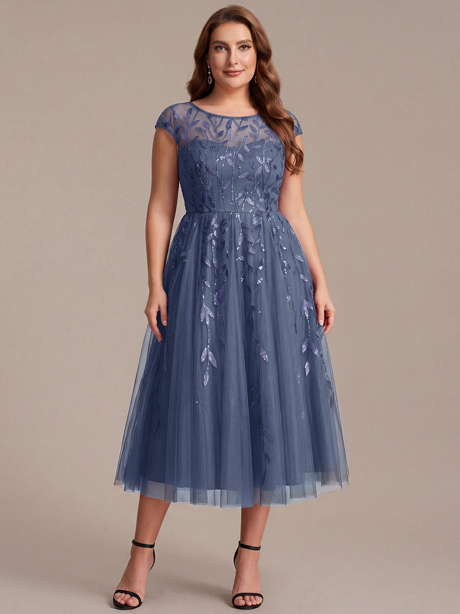 Plus Size See-through Sequin Wedding Guest Dress #color_Dusty Blue