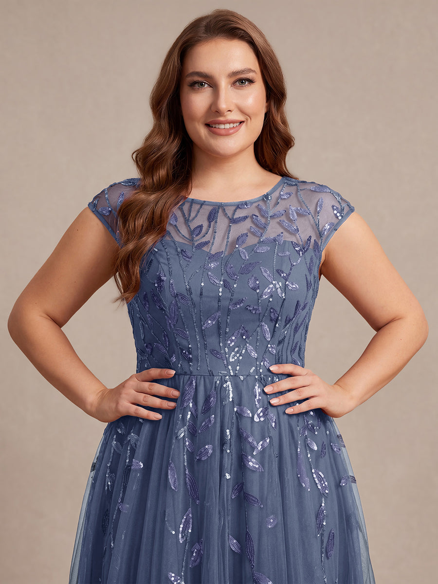 Plus Size See-through Sequin Wedding Guest Dress #color_Dusty Blue