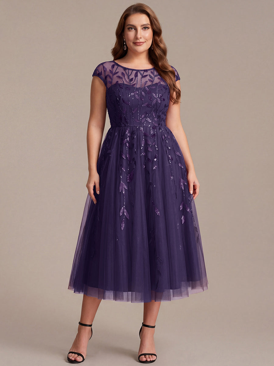 Plus Size See-through Sequin Wedding Guest Dress #color_Dark Purple