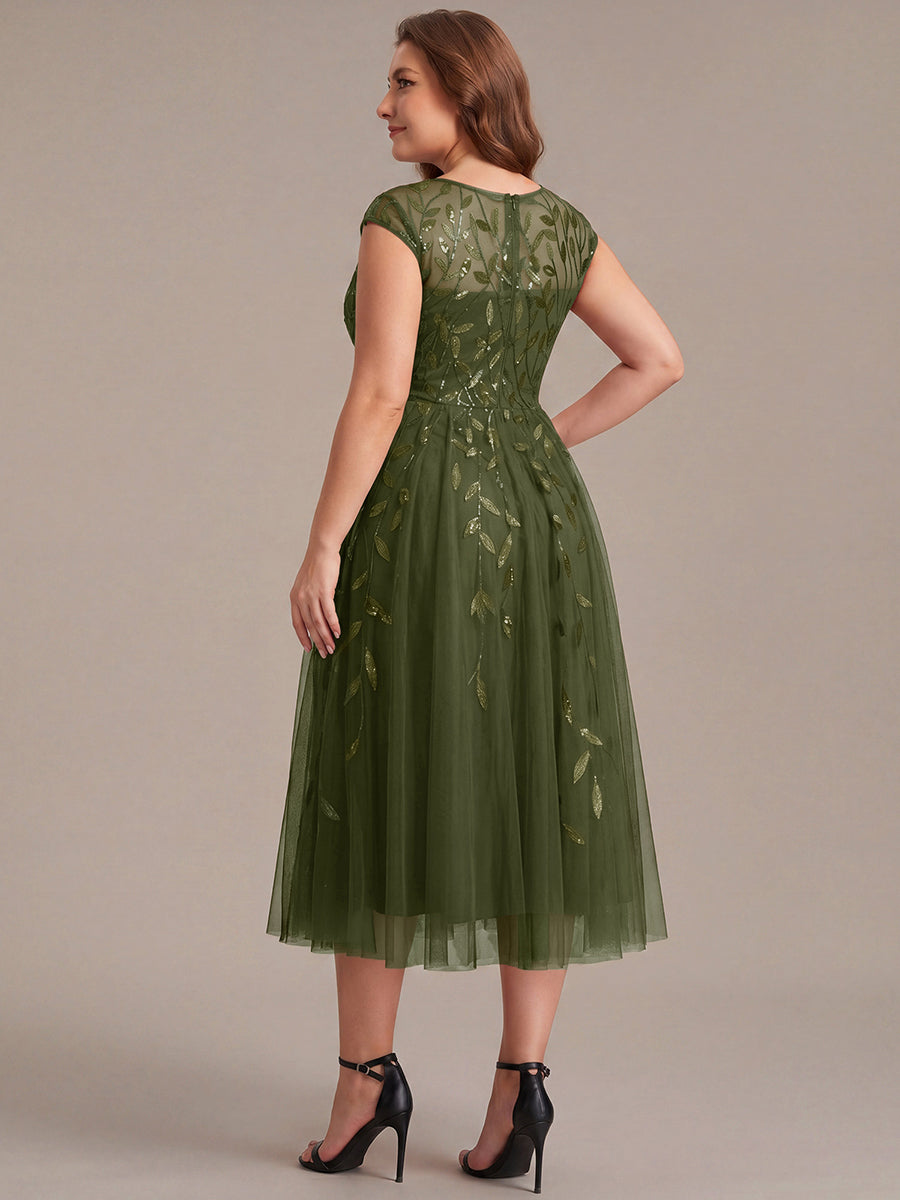 Plus Size See-through Sequin Wedding Guest Dress #color_Olive Green