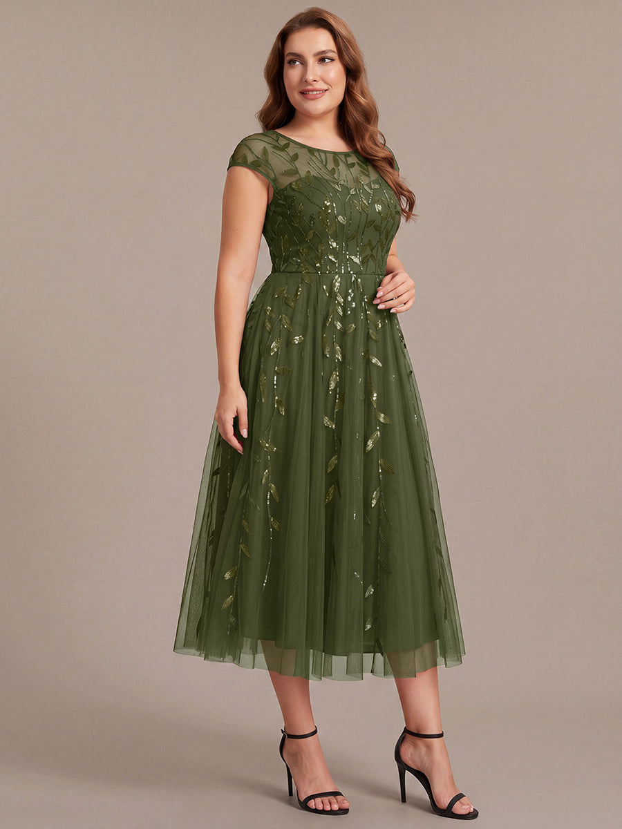 Plus Size See-through Sequin Wedding Guest Dress #color_Olive Green