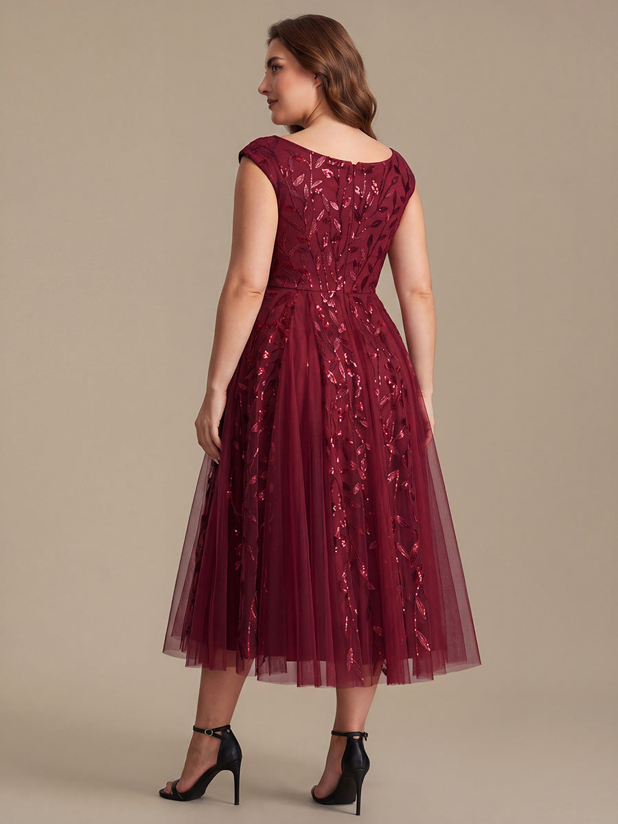 V-Neck Midi Sequin Sleeveless Wedding Guest Dress #color_Burgundy