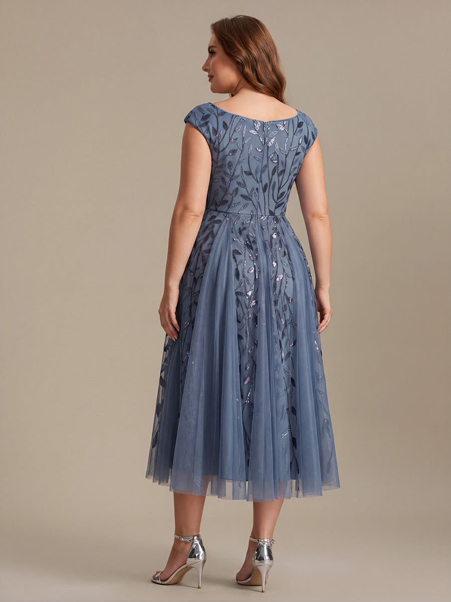 V-Neck Midi Sequin Sleeveless Wedding Guest Dress #color_Dusty Blue