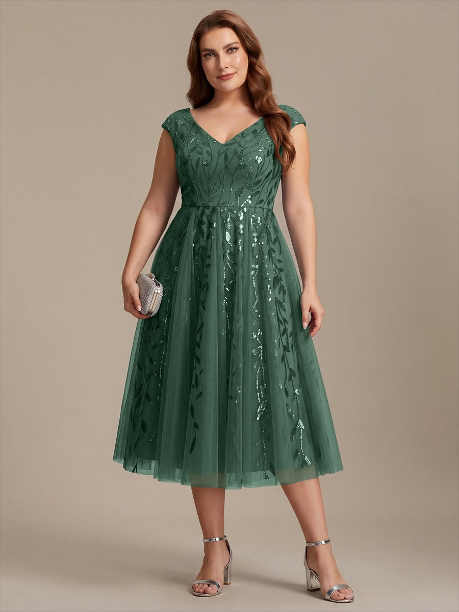 V-Neck Midi Sequin Sleeveless Wedding Guest Dress #color_Eucalyptus
