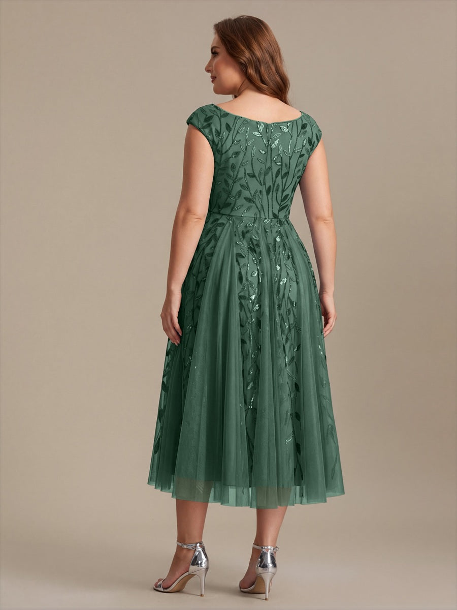 V-Neck Midi Sequin Sleeveless Wedding Guest Dress #color_Eucalyptus