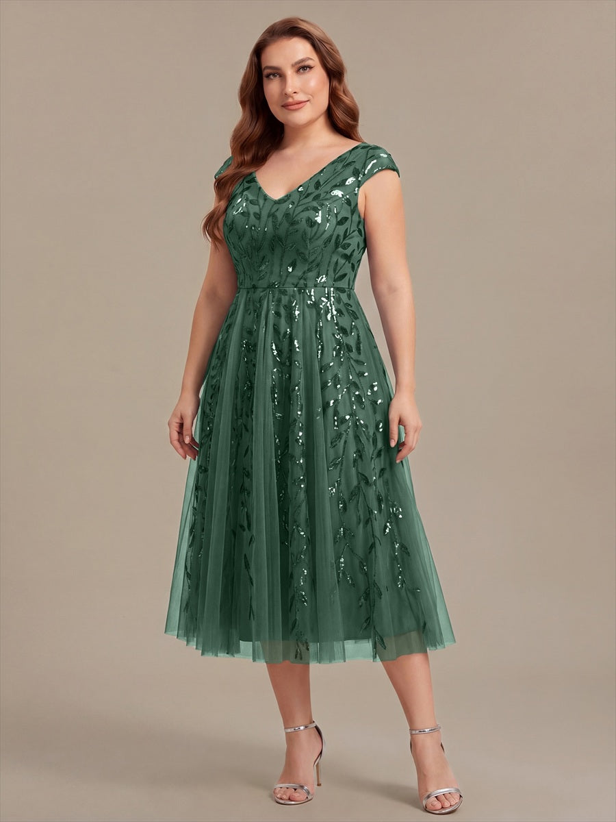 V-Neck Midi Sequin Sleeveless Wedding Guest Dress #color_Eucalyptus