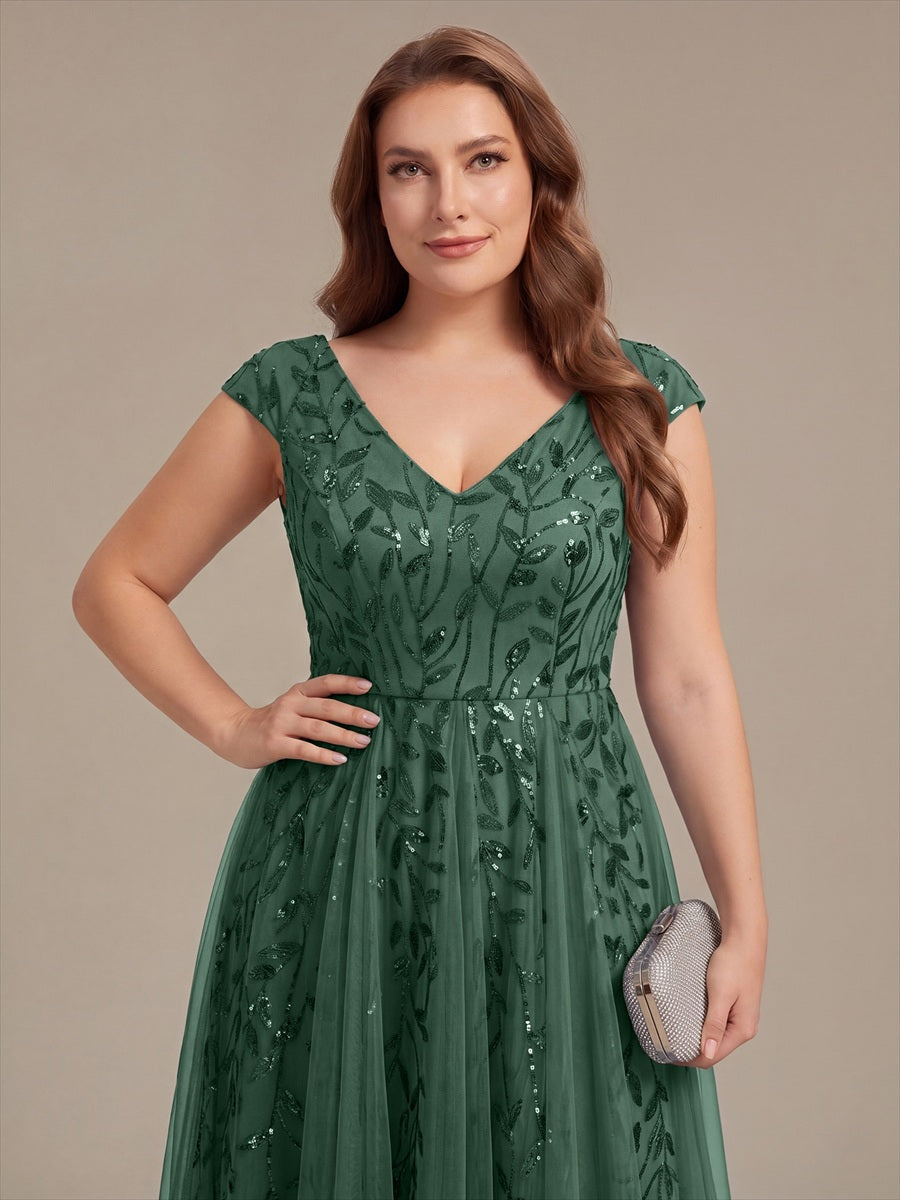 V-Neck Midi Sequin Sleeveless Wedding Guest Dress #color_Eucalyptus