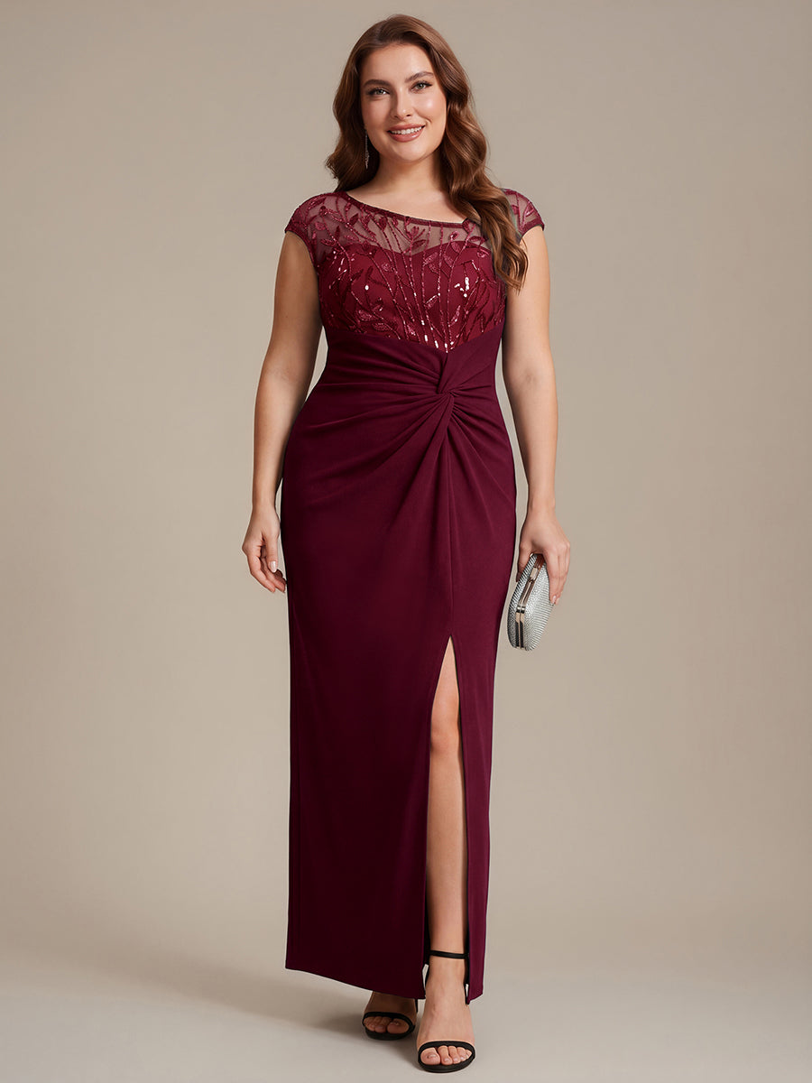 Knotted Crepe Cap Sleeve Wedding Guest Dress #color_Burgundy