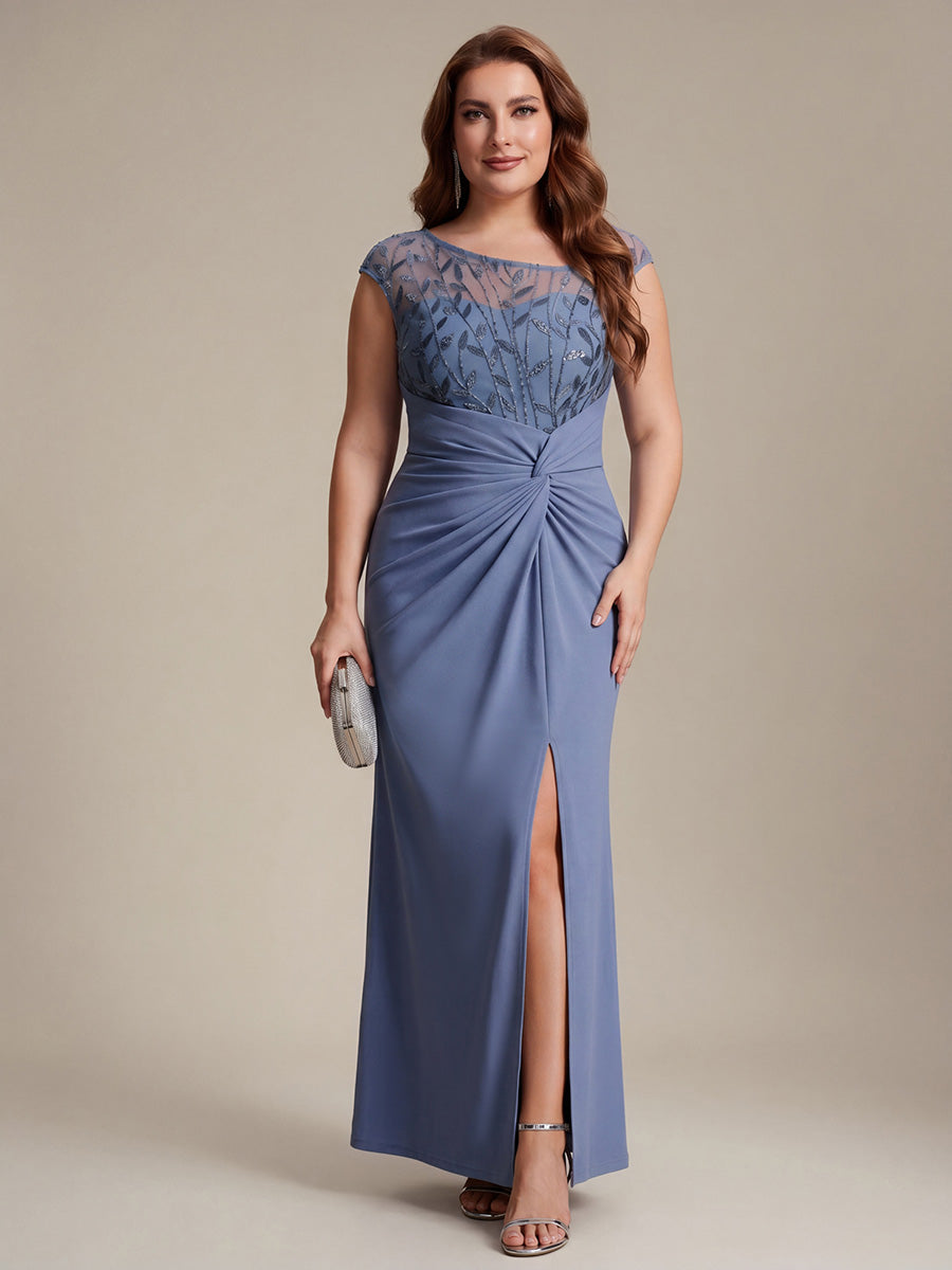 Knotted Crepe Cap Sleeve Wedding Guest Dress #color_Dusty Blue