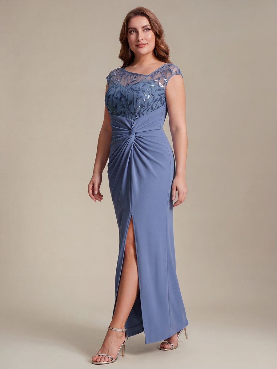 Knotted Crepe Cap Sleeve Wedding Guest Dress #color_Dusty Blue