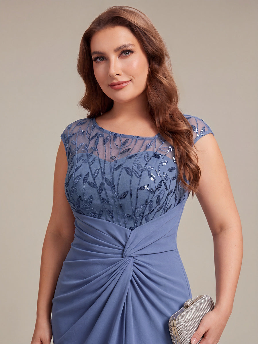Knotted Crepe Cap Sleeve Wedding Guest Dress #color_Dusty Blue