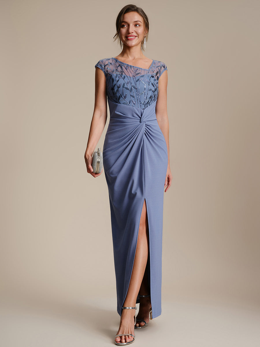 Knotted Crepe Cap Sleeve Wedding Guest Dress #color_Dusty Blue