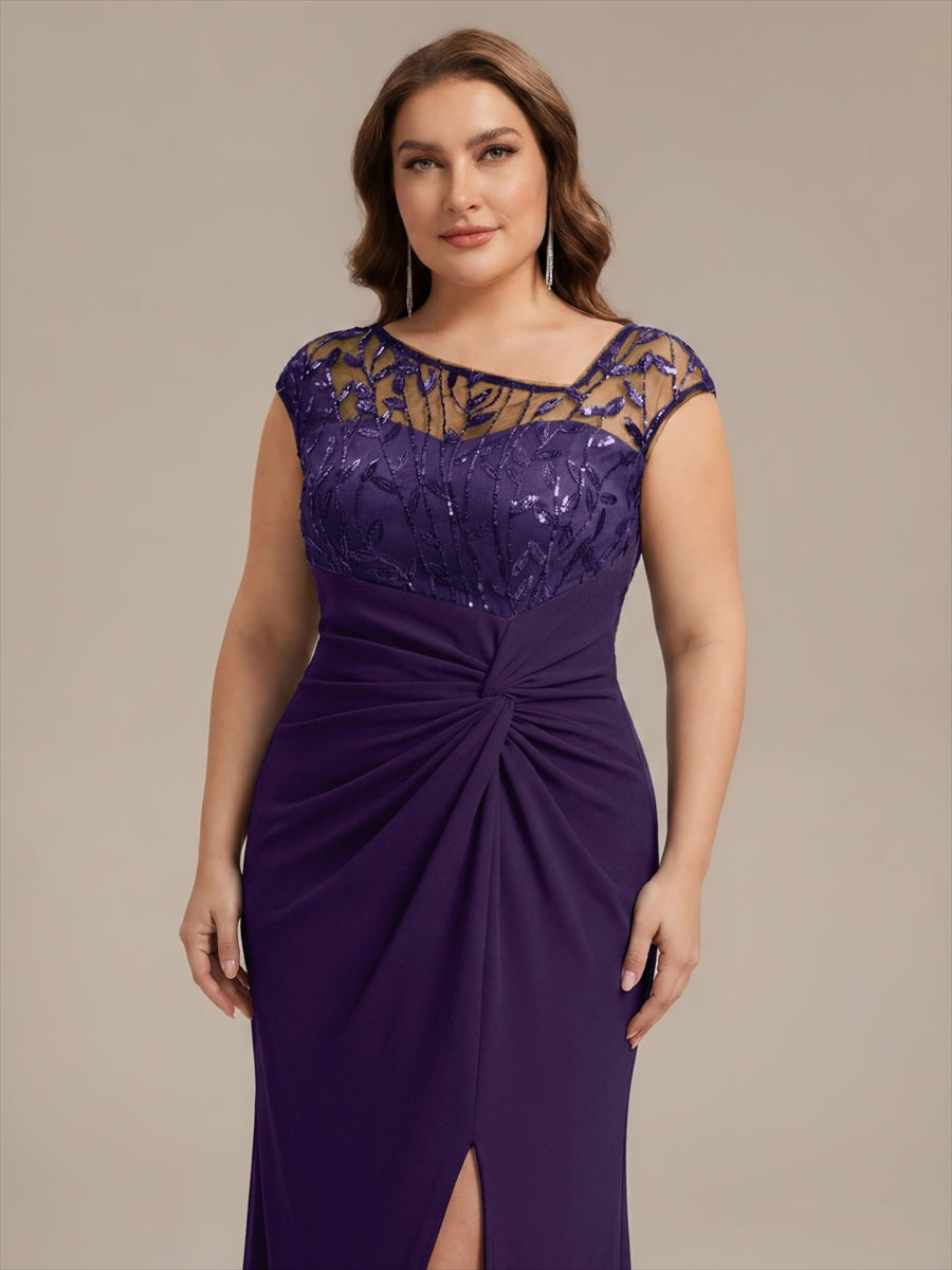 Knotted Crepe Cap Sleeve Wedding Guest Dress #color_Dark Purple