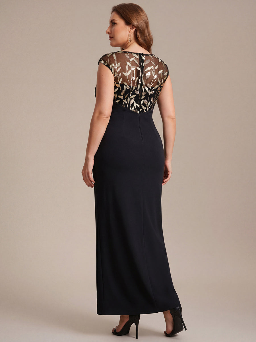 Knotted Crepe Cap Sleeve Wedding Guest Dress #color_Black & Gold