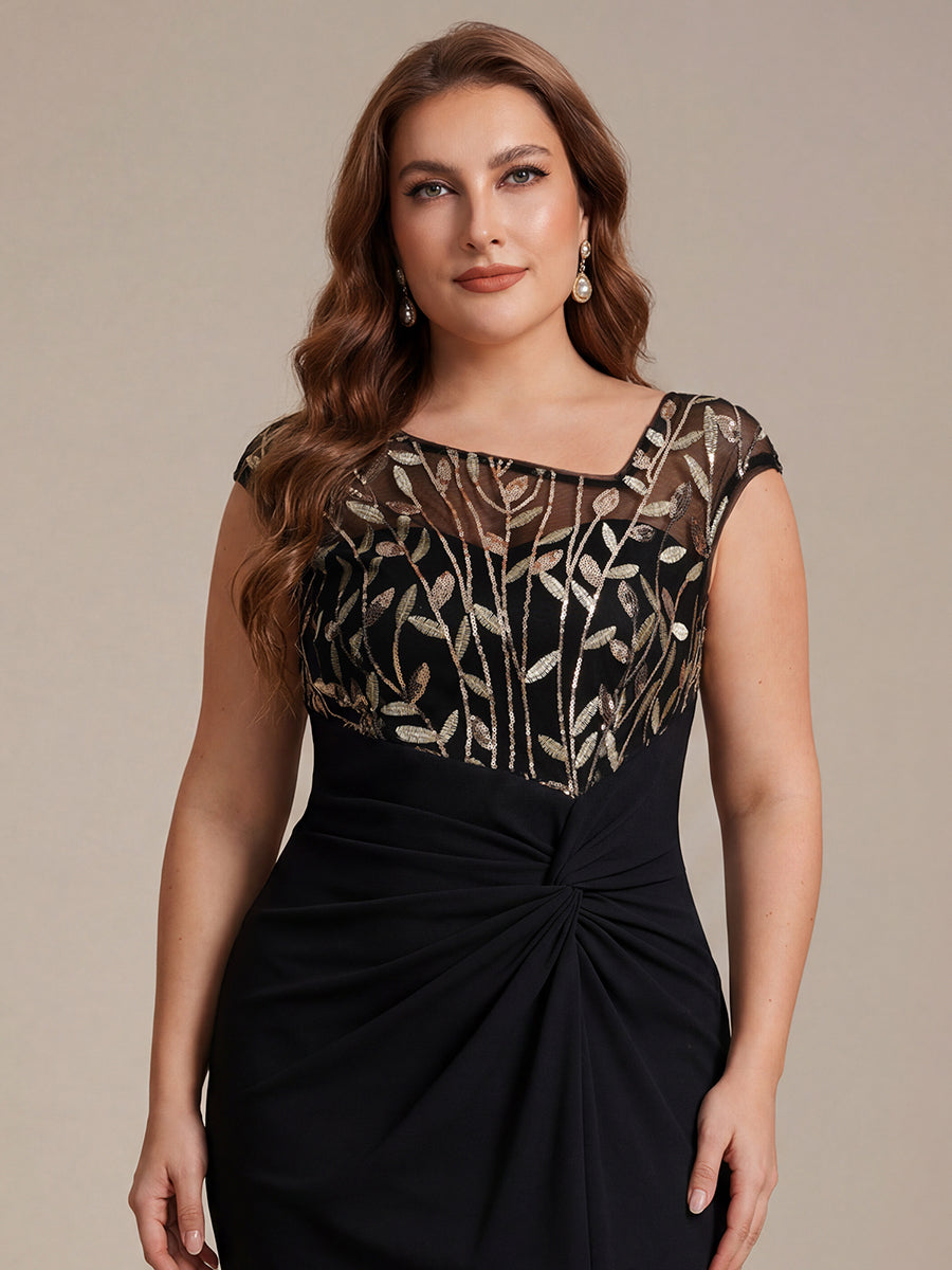Knotted Crepe Cap Sleeve Wedding Guest Dress #color_Black & Gold