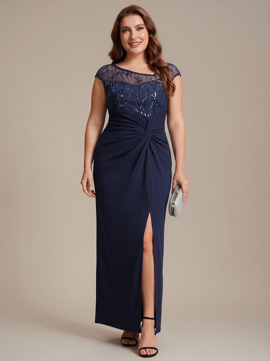 Knotted Crepe Cap Sleeve Wedding Guest Dress #color_Navy Blue