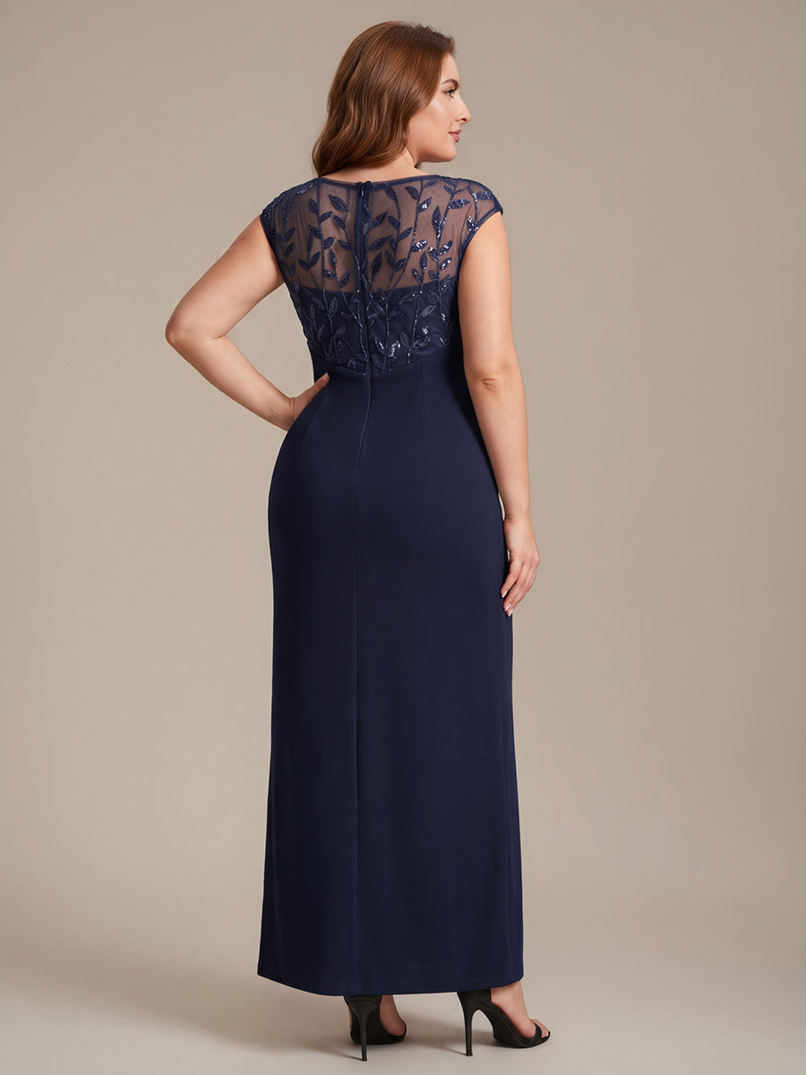 Knotted Crepe Cap Sleeve Wedding Guest Dress #color_Navy Blue