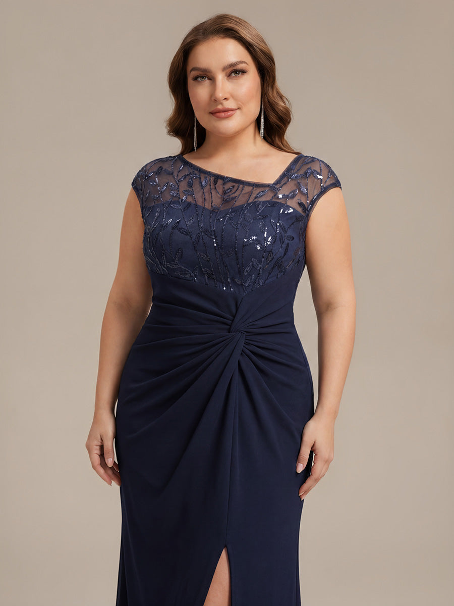 Knotted Crepe Cap Sleeve Wedding Guest Dress #color_Navy Blue