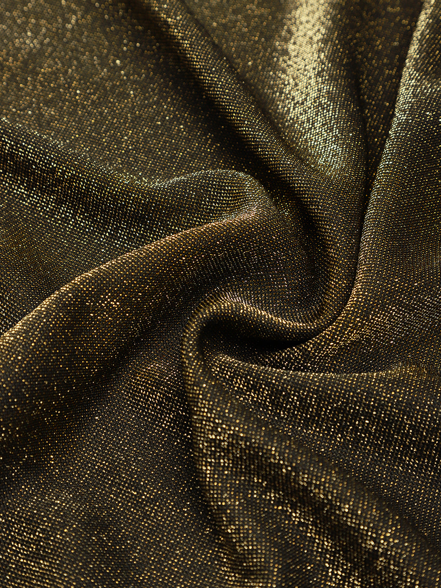 Plus Size Knot Detail Glitter Long Sleeve Wedding Guest Dress #color_Metallic Gold