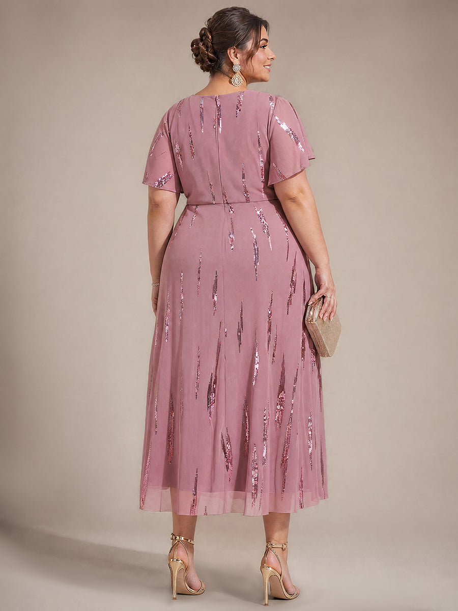 Plus Size Sequin Tulle Wedding Guest Dress #color_Purple Orchid