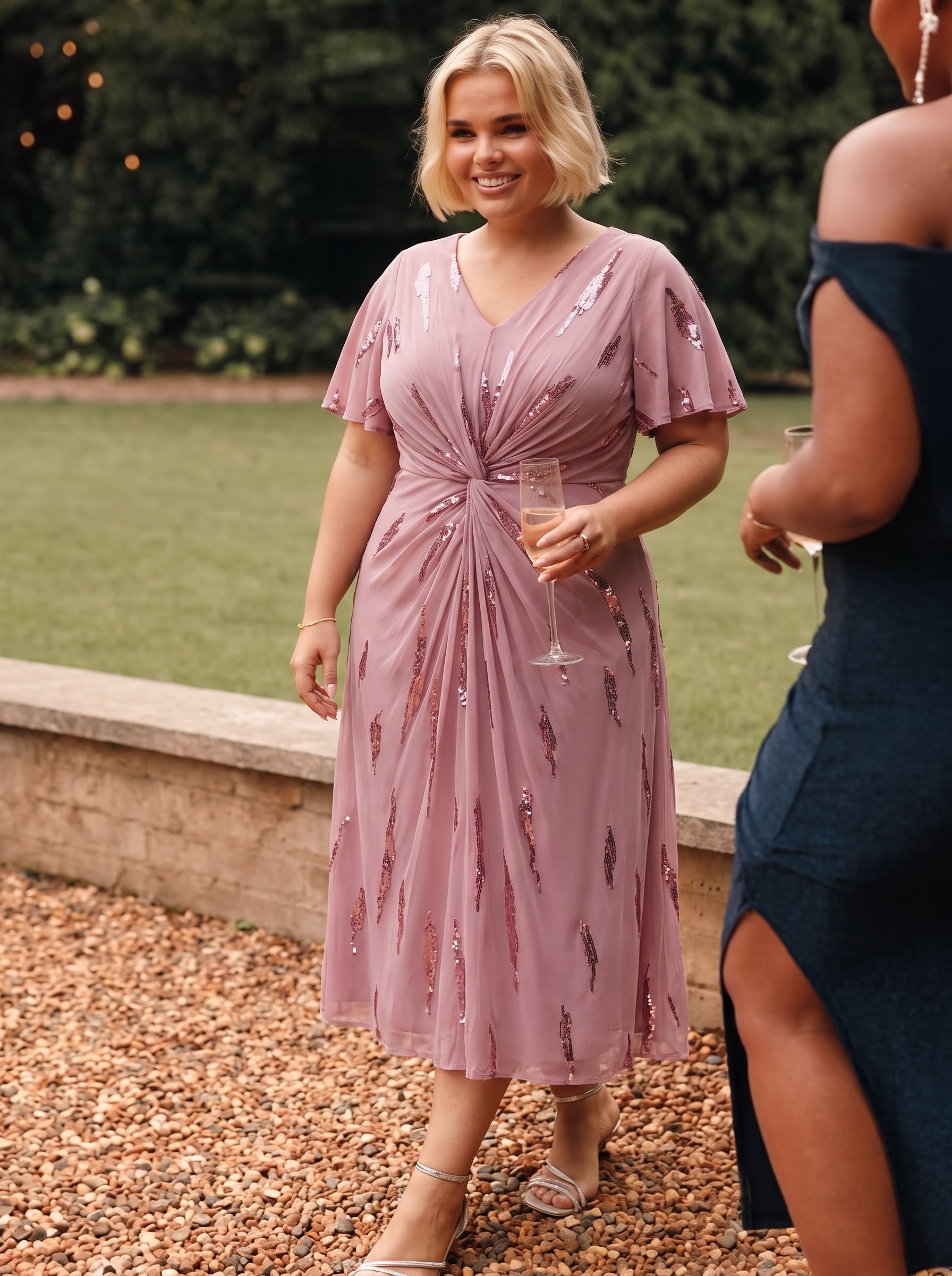 Plus Size Sequin Tulle Wedding Guest Dress #color_Purple Orchid