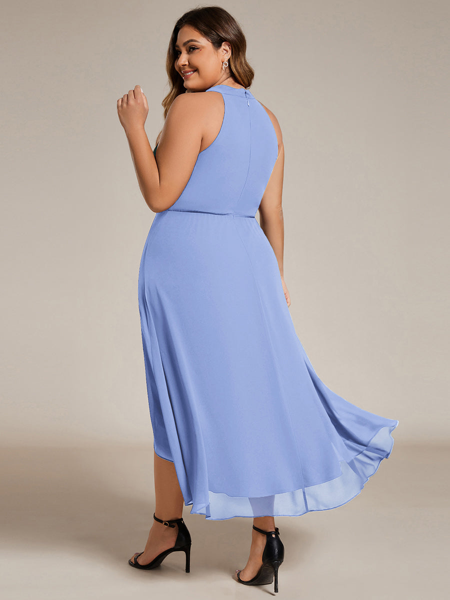 Midi Halter Neck Chiffon Wedding Guest Dress with Sleeveless and A-Line #color_CornflowerBlue