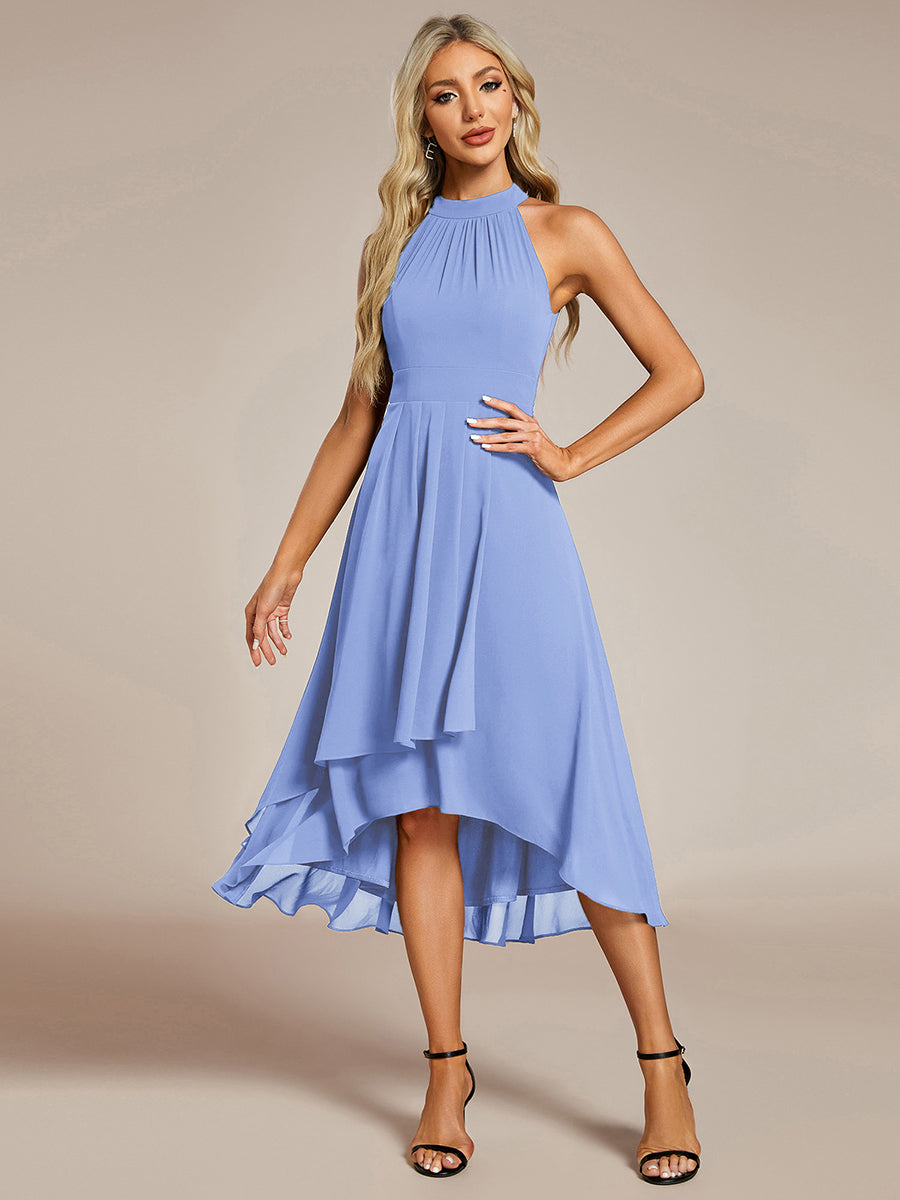 Midi Halter Neck Chiffon Wedding Guest Dress with Sleeveless and A-Line #color_CornflowerBlue