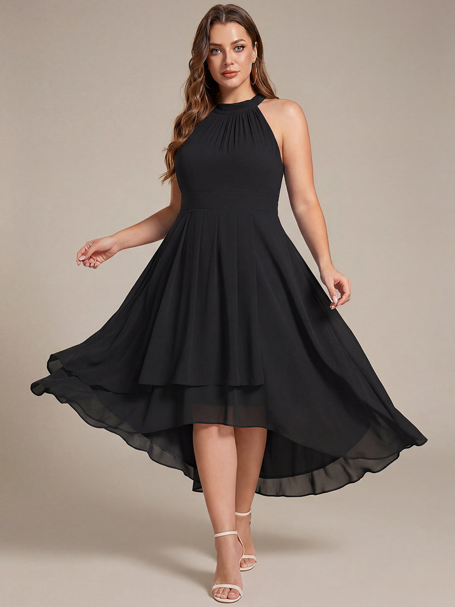 Midi Halter Neck Chiffon Wedding Guest Dress with Sleeveless and A-Line #color_Black