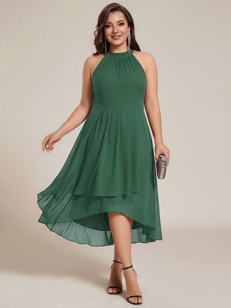 Midi Halter Neck Chiffon Wedding Guest Dress with Sleeveless and A-Line #color_Eucalyptus