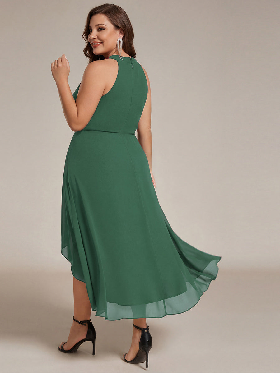 Midi Halter Neck Chiffon Wedding Guest Dress with Sleeveless and A-Line #color_Eucalyptus