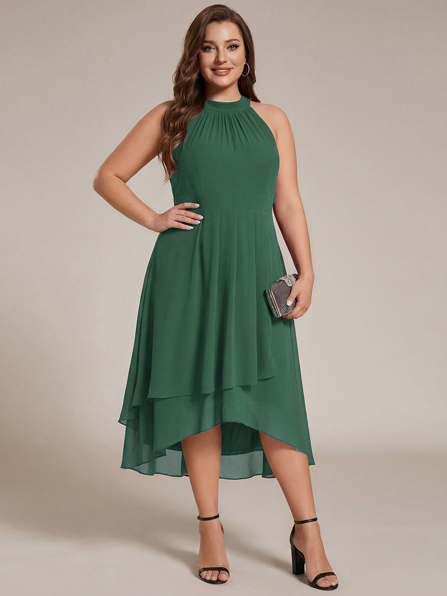 Midi Halter Neck Chiffon Wedding Guest Dress with Sleeveless and A-Line #color_Eucalyptus