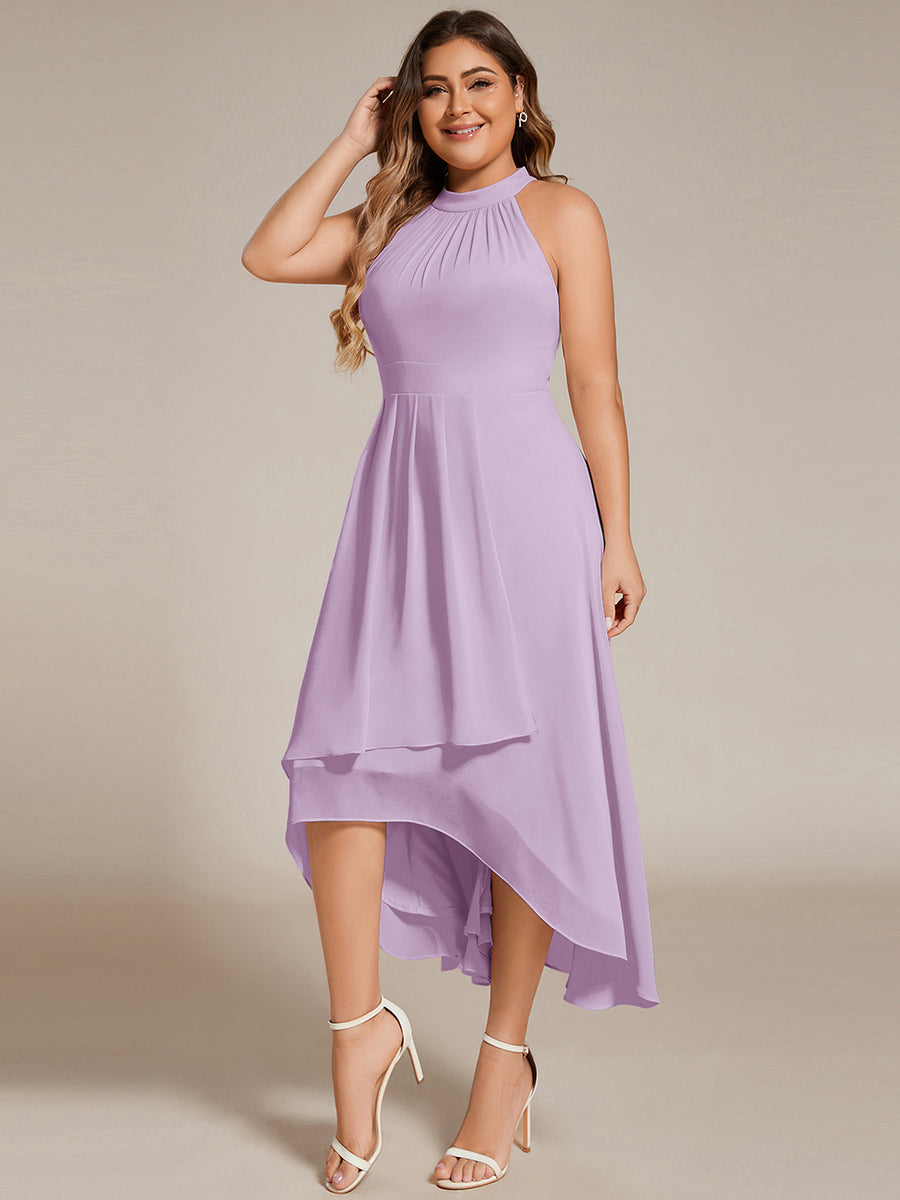 Midi Halter Neck Chiffon Wedding Guest Dress with Sleeveless and A-Line #color_Frosted Lilac