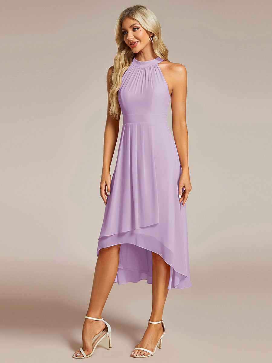Midi Halter Neck Chiffon Wedding Guest Dress with Sleeveless and A-Line #color_Frosted Lilac