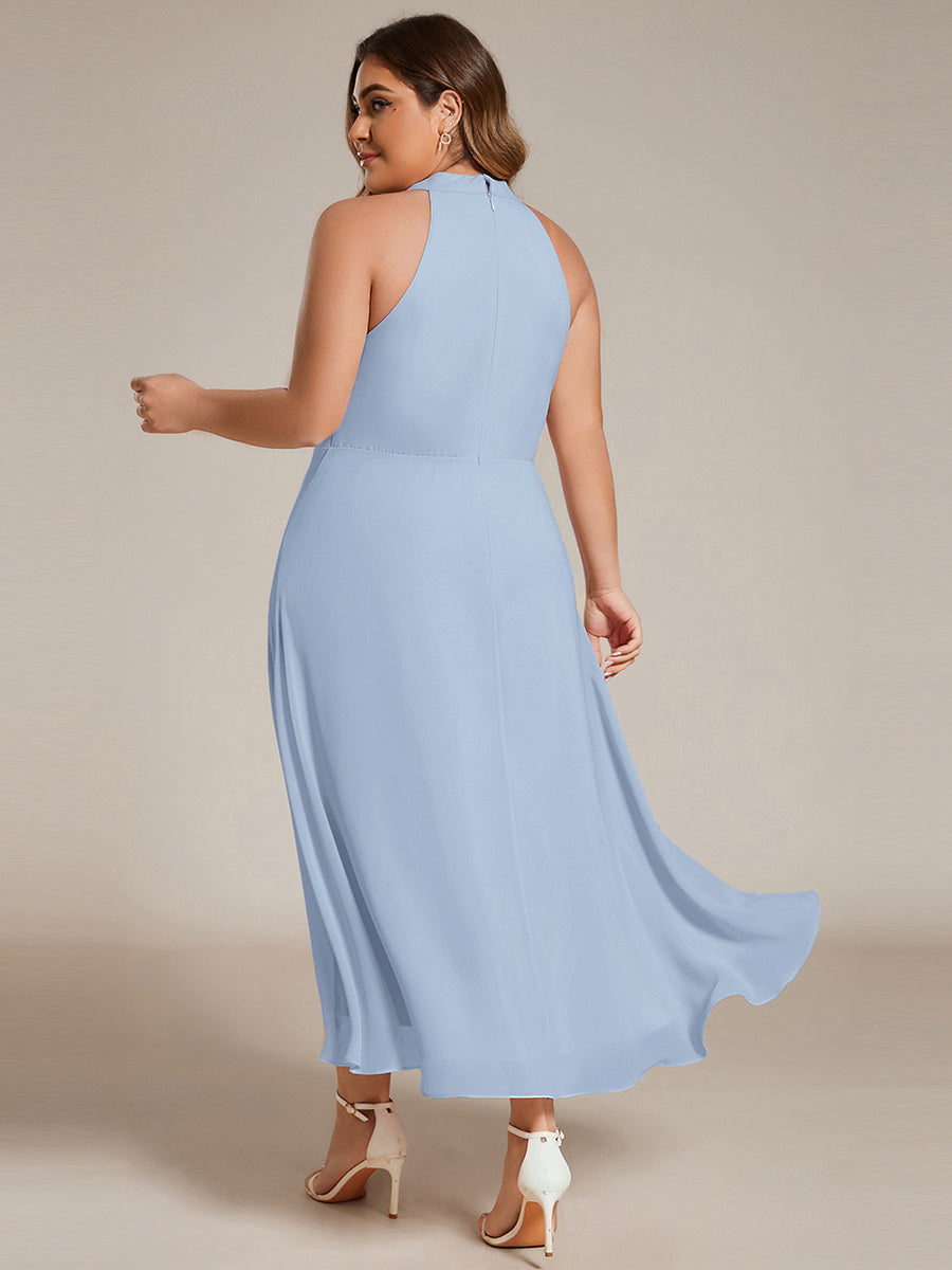 Midi Halter Neck Chiffon Wedding Guest Dress with Sleeveless and A-Line #color_Ice Blue